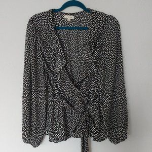 Max Studio Polka Dot Tie Wrap Blouse